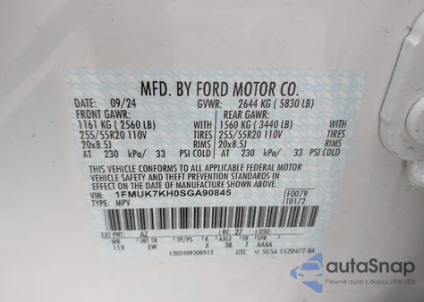 2025 Ford Explorer St-Line z USA, uszkodzony, nr VIN 1FMUK7KH0SGA90845